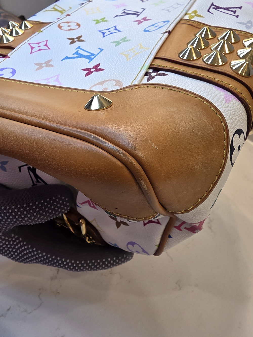 Louis Vuitton Multicolor White Canvas Studded Satchel - Picture 11 of 15